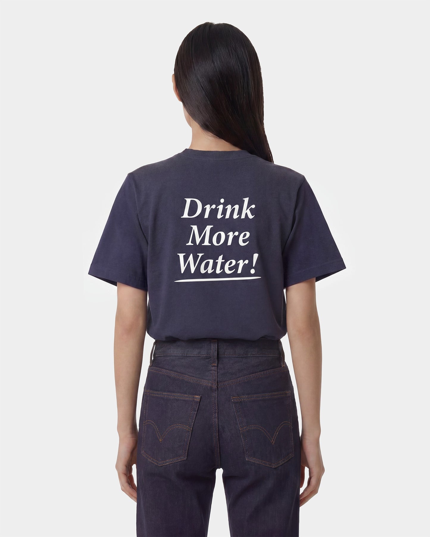 Drink More Water T-Shirt - Light Navy/White