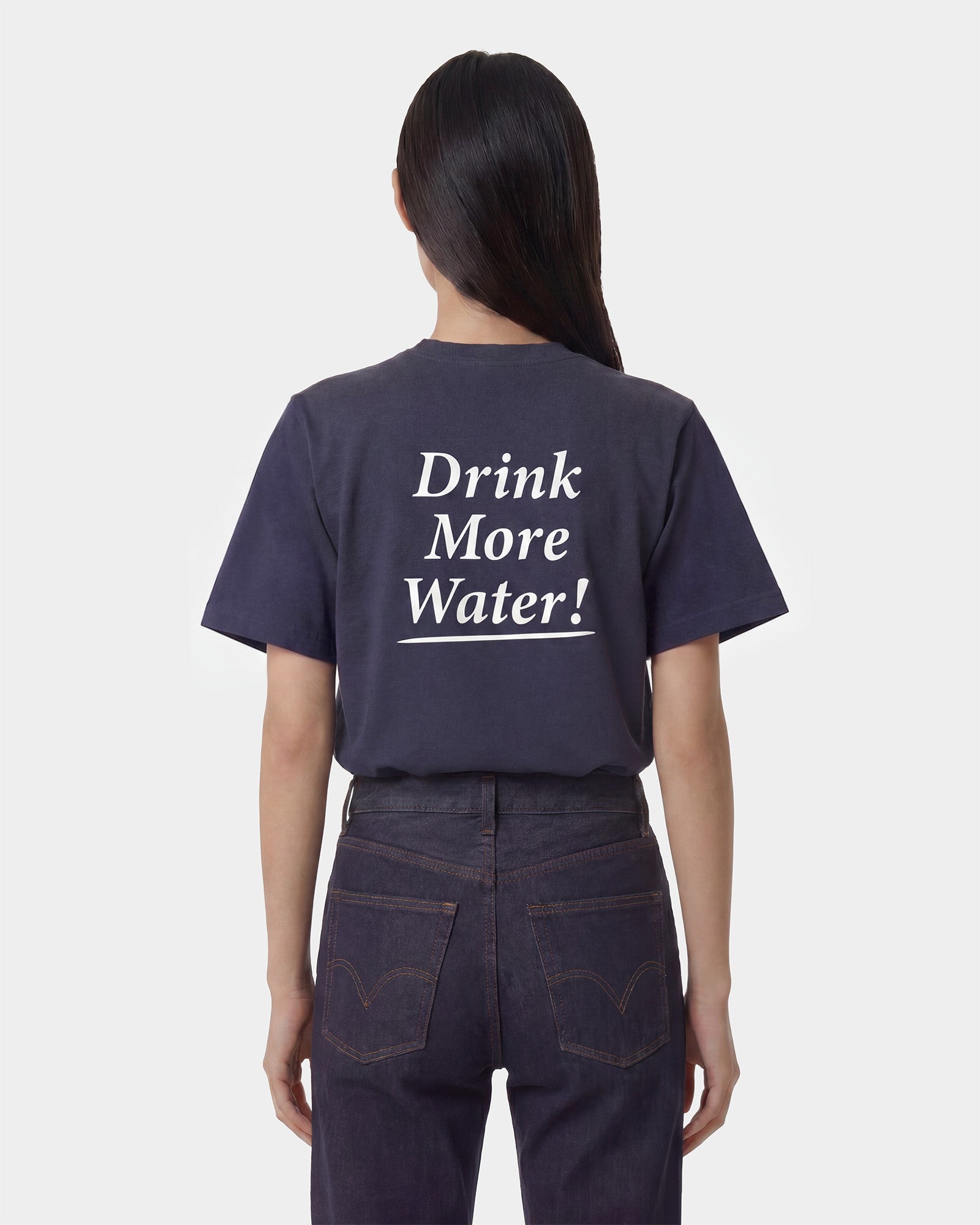 Drink More Water T-Shirt - Light Navy/White