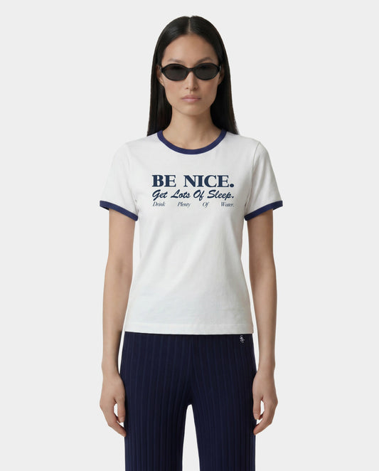 Be Nice Soft Ringer Tee - White/Light Navy