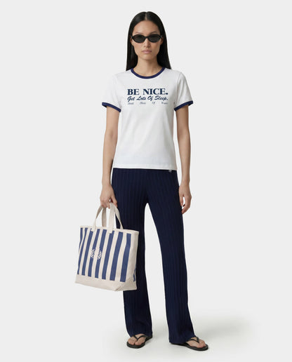 Be Nice Soft Ringer Tee - White/Light Navy