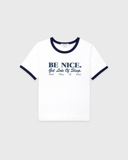 Be Nice Soft Ringer Tee - White/Light Navy