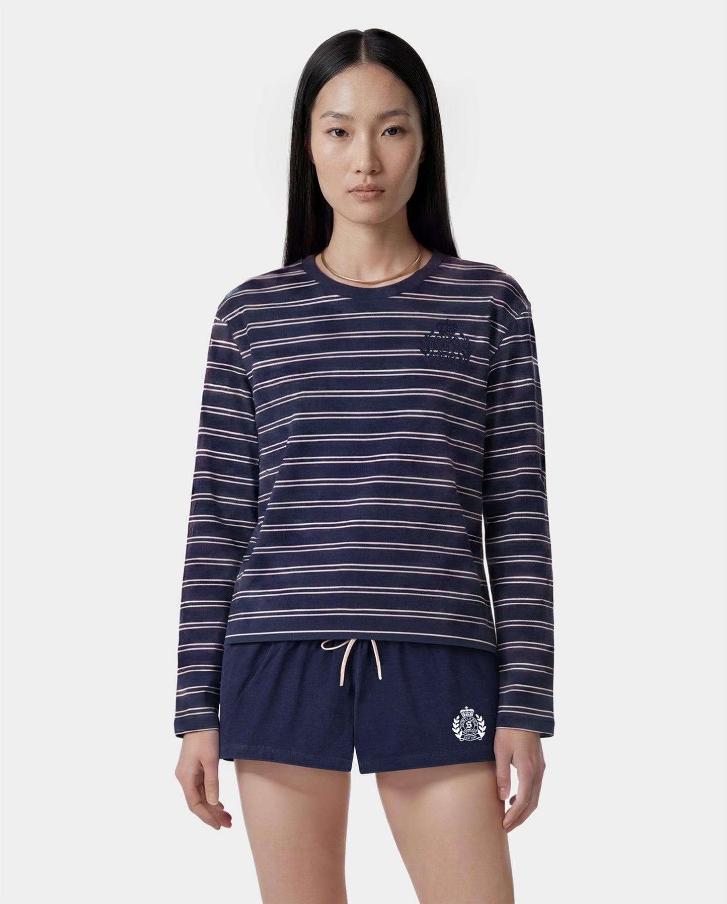 NY Crest Easy Longsleeve - Light Navy Striped/Light Navy