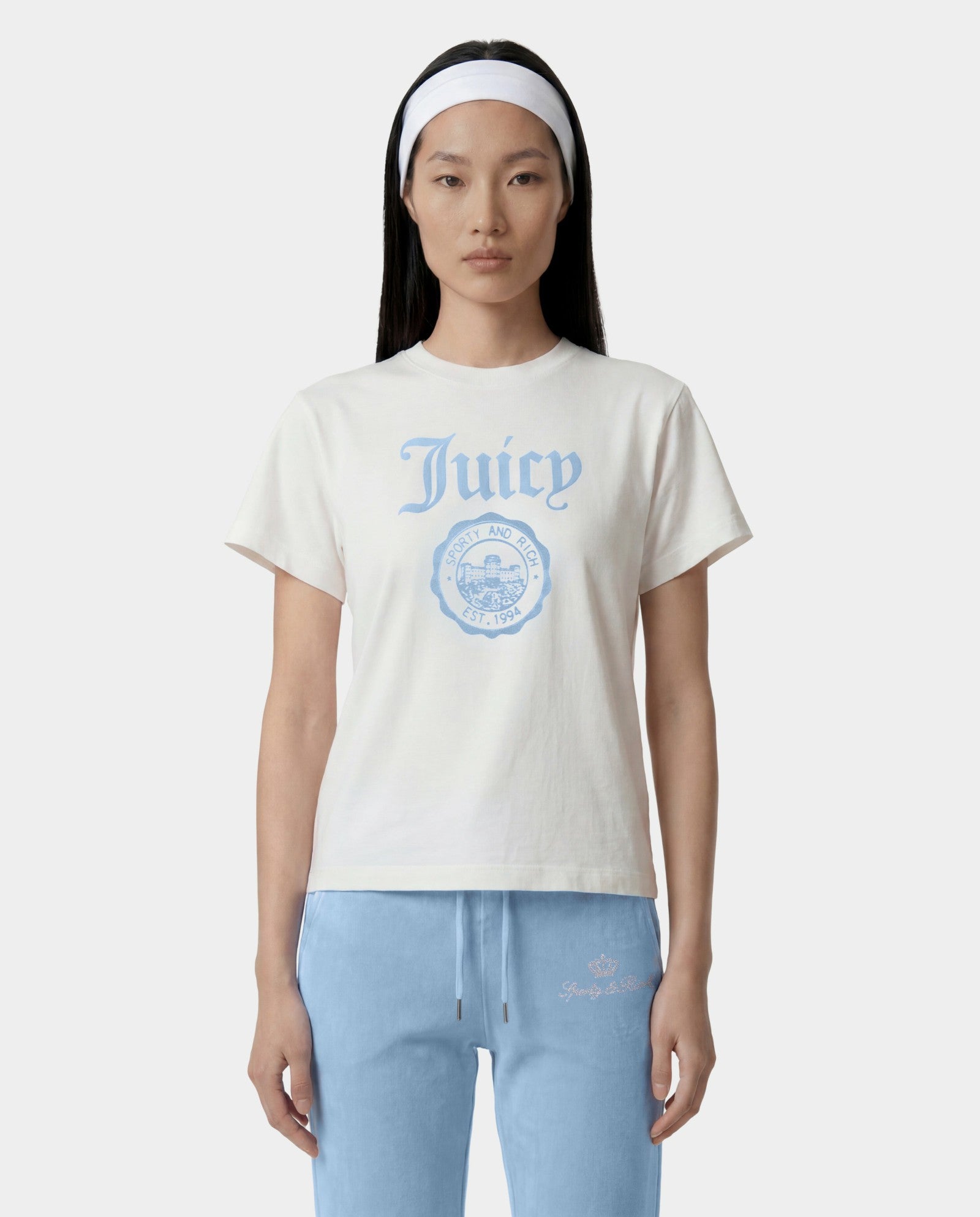 Juicy Emblem Essentials Tee - White/Sky Blue