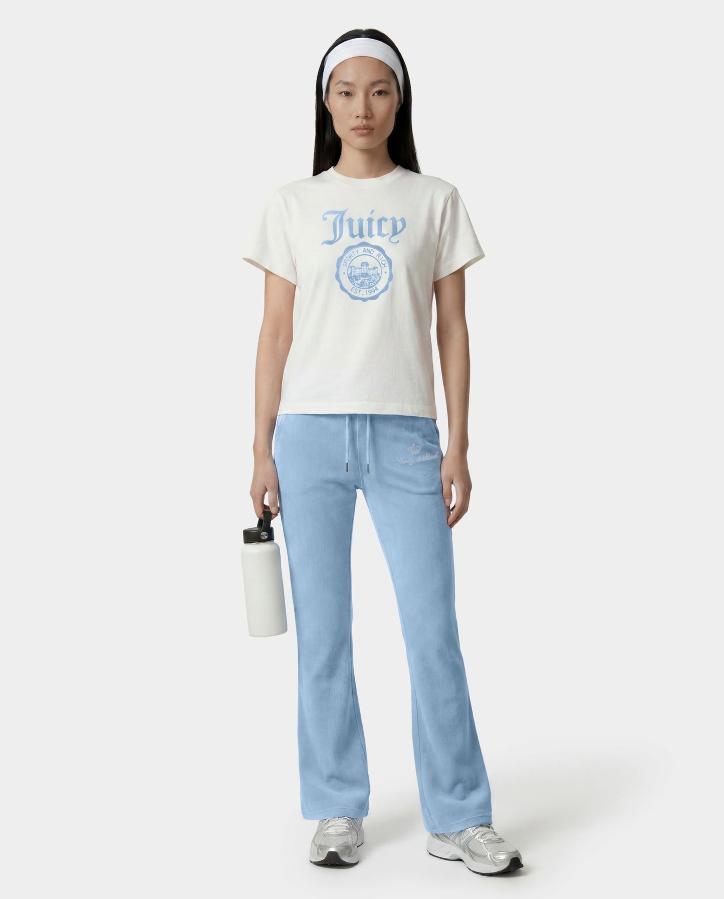 Juicy Emblem Essentials Tee - White/Sky Blue