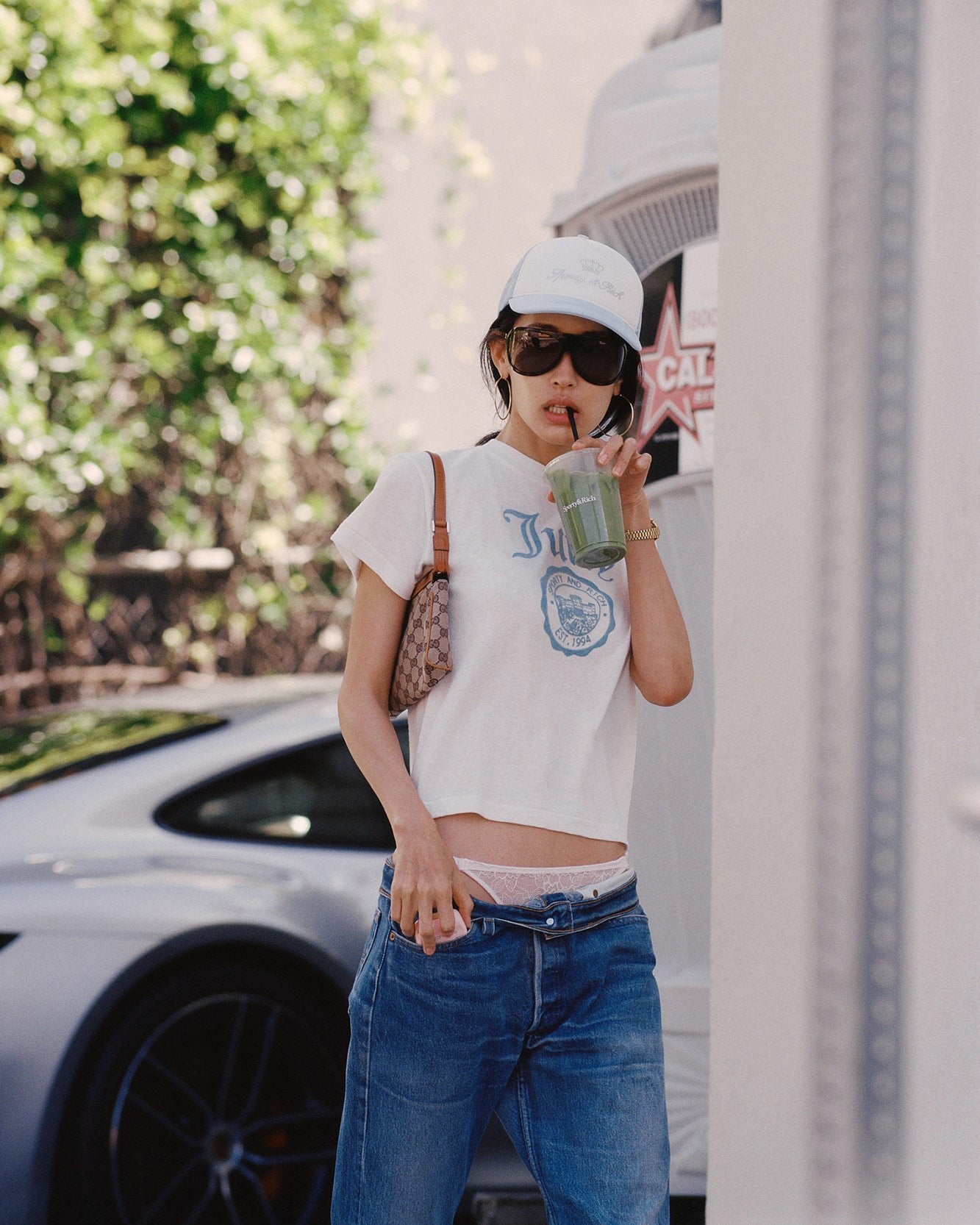 Juicy Emblem Essentials Tee - White/Sky Blue
