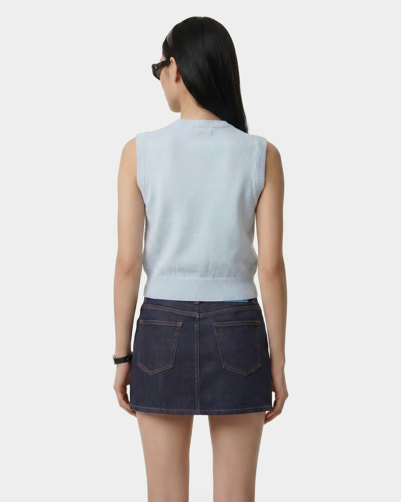 Signature Logo Knitted Vest - Ciel/Navy