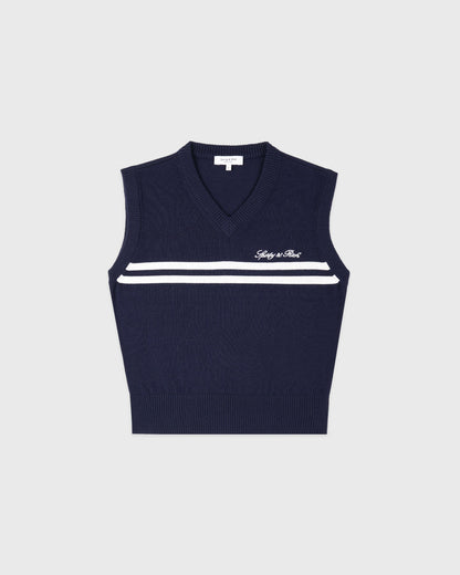 Signature Logo Knitted Vest - Navy/White