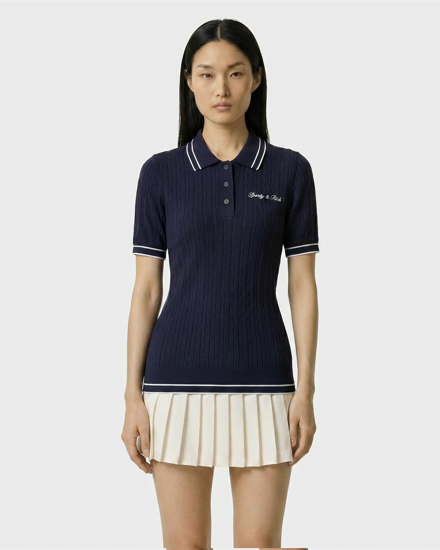 Signature Logo Mini Cable Polo - Navy/White