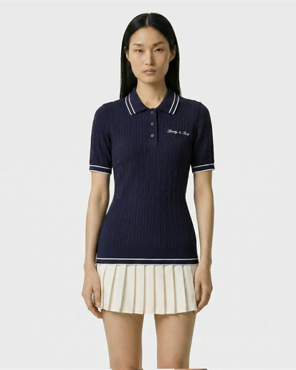 Signature Logo Mini Cable Polo - Navy/White