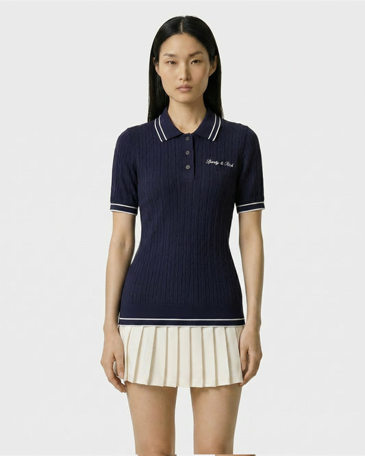Signature Logo Mini Cable Polo - Navy/White