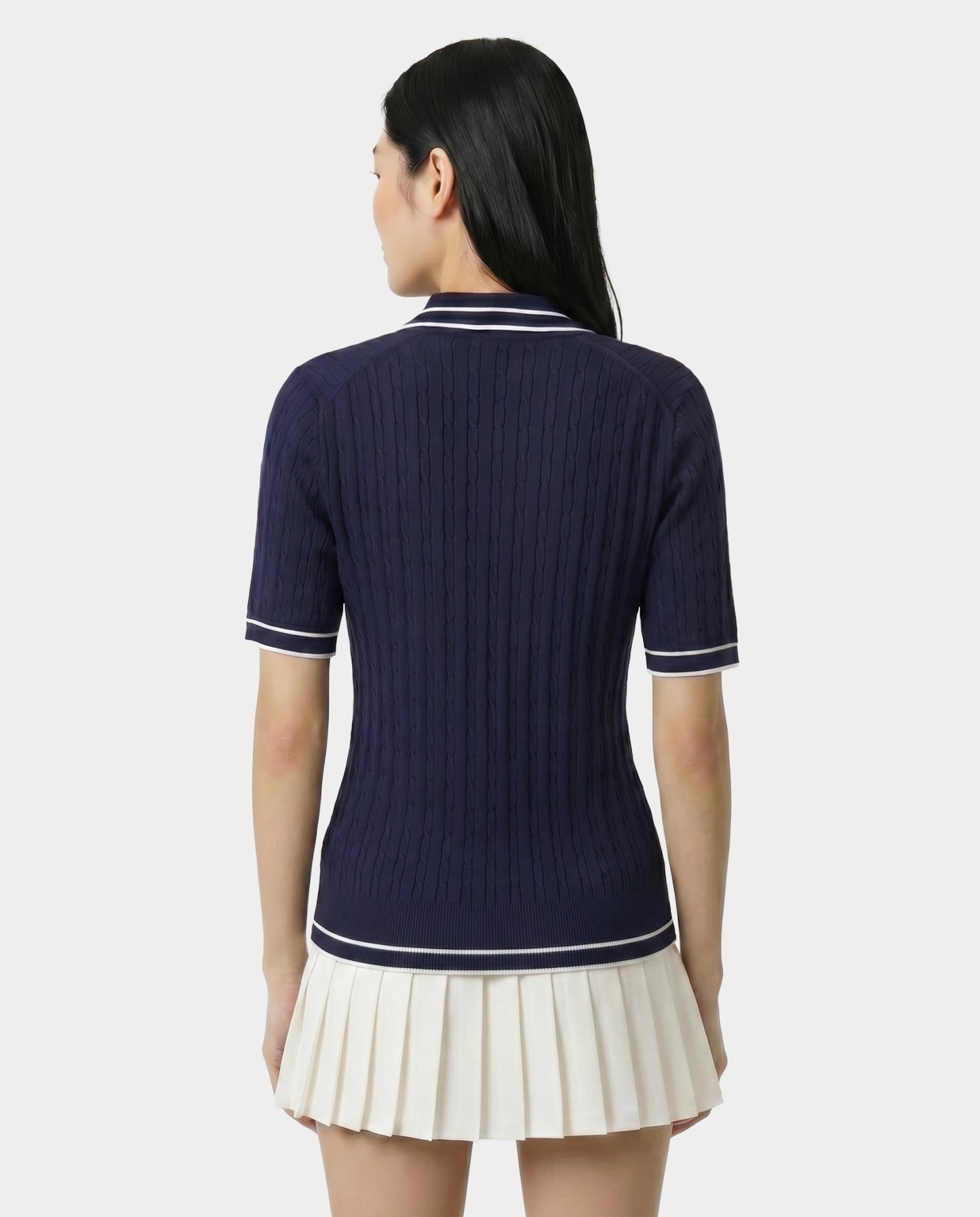 Signature Logo Mini Cable Polo - Navy/White