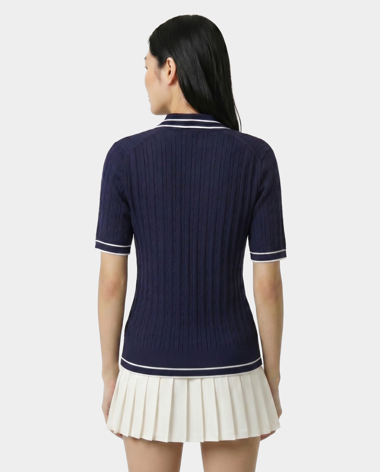 Signature Logo Mini Cable Polo - Navy/White