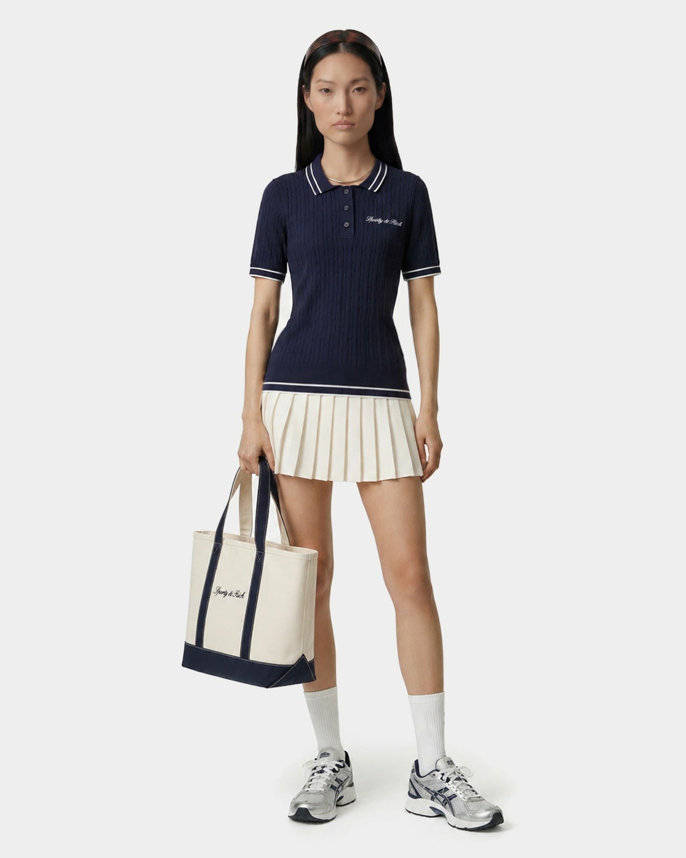Signature Logo Mini Cable Polo - Navy/White