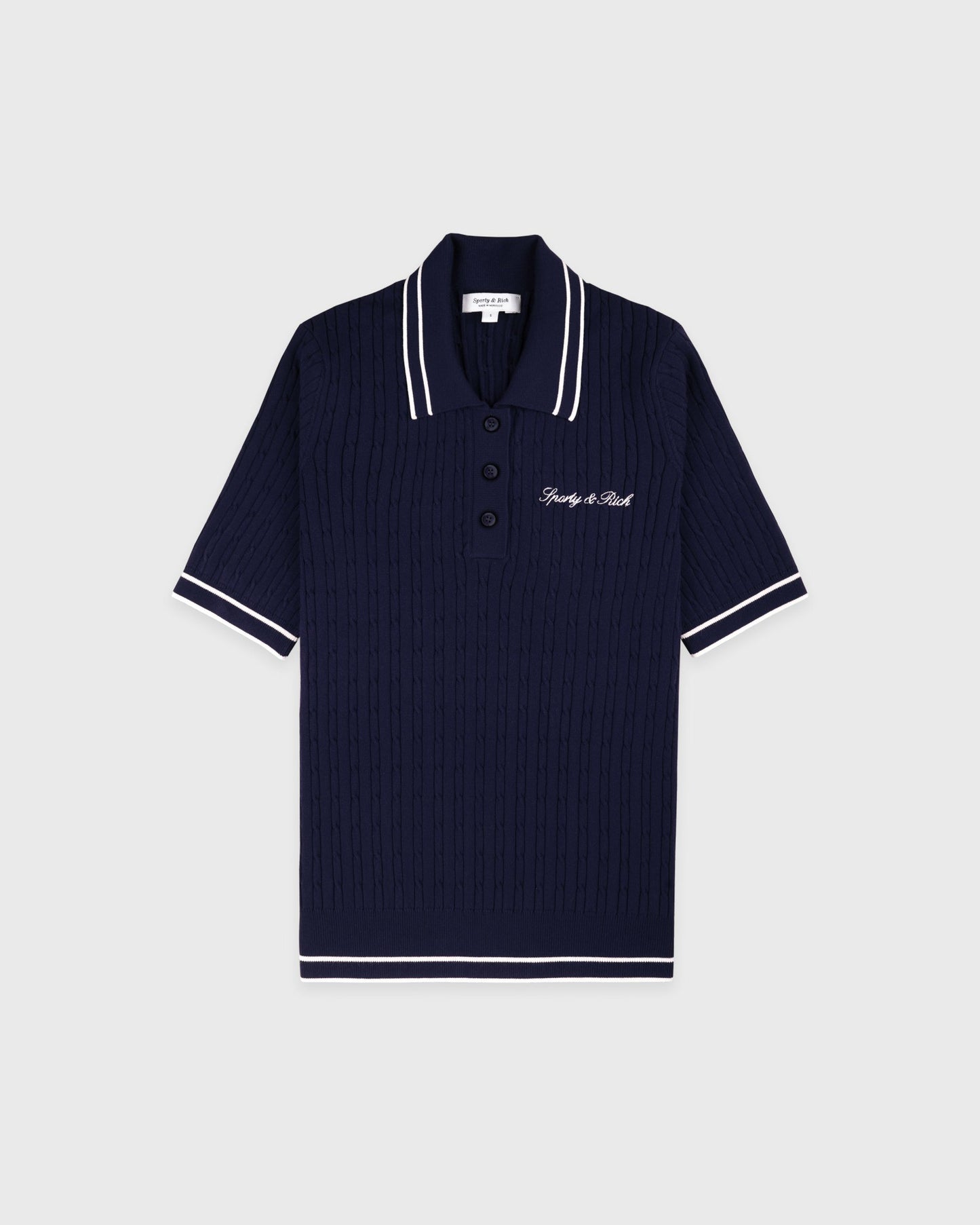 Signature Logo Mini Cable Polo - Navy/White