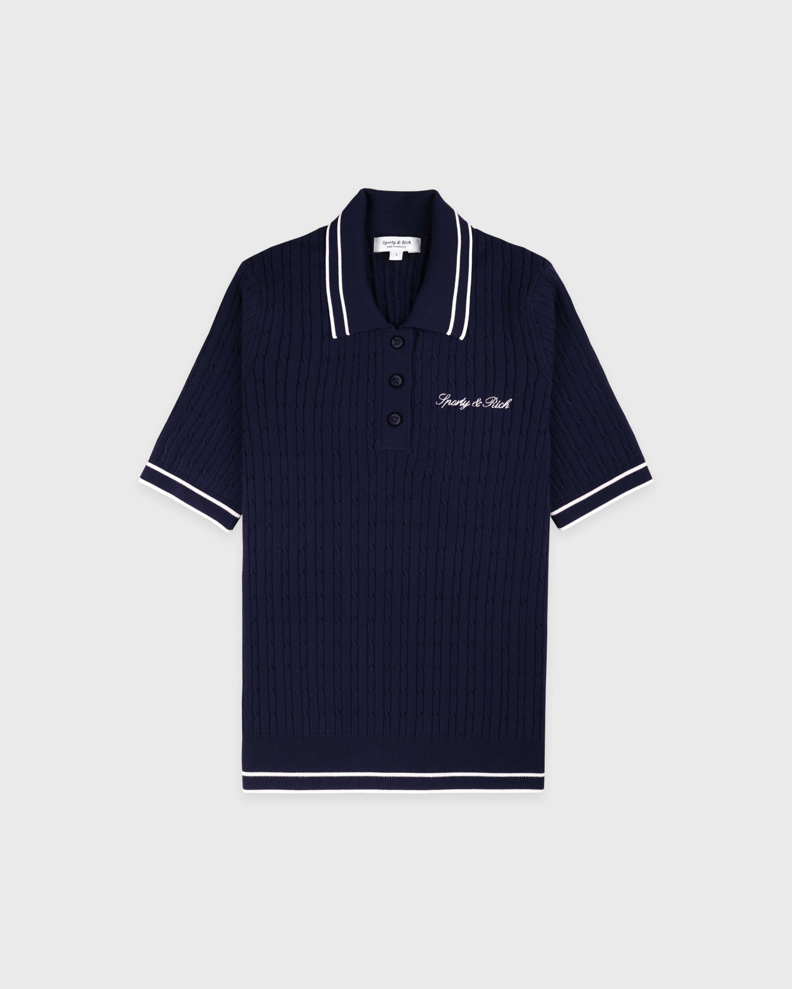 Signature Logo Mini Cable Polo - Navy/White