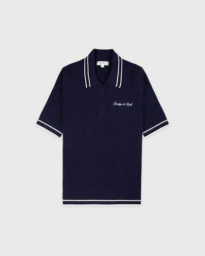 Signature Logo Mini Cable Polo - Navy/White