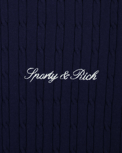 Signature Logo Mini Cable Polo - Navy/White