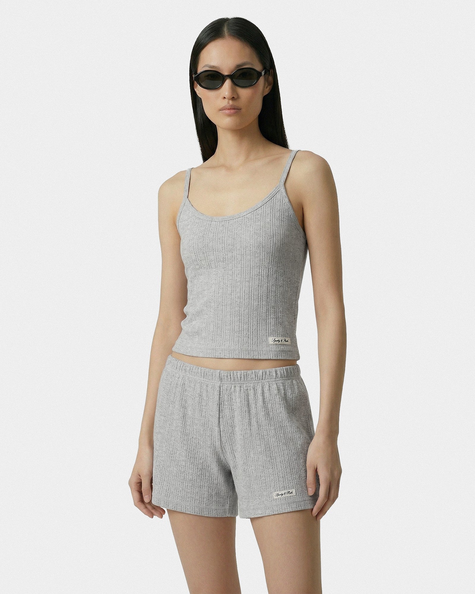 Signature Logo Pointelle Tank - Heather Gray