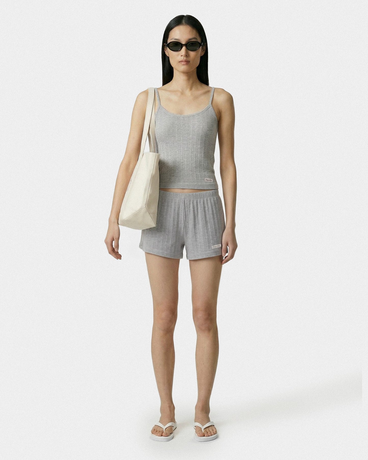 Signature Logo Pointelle Tank - Heather Gray