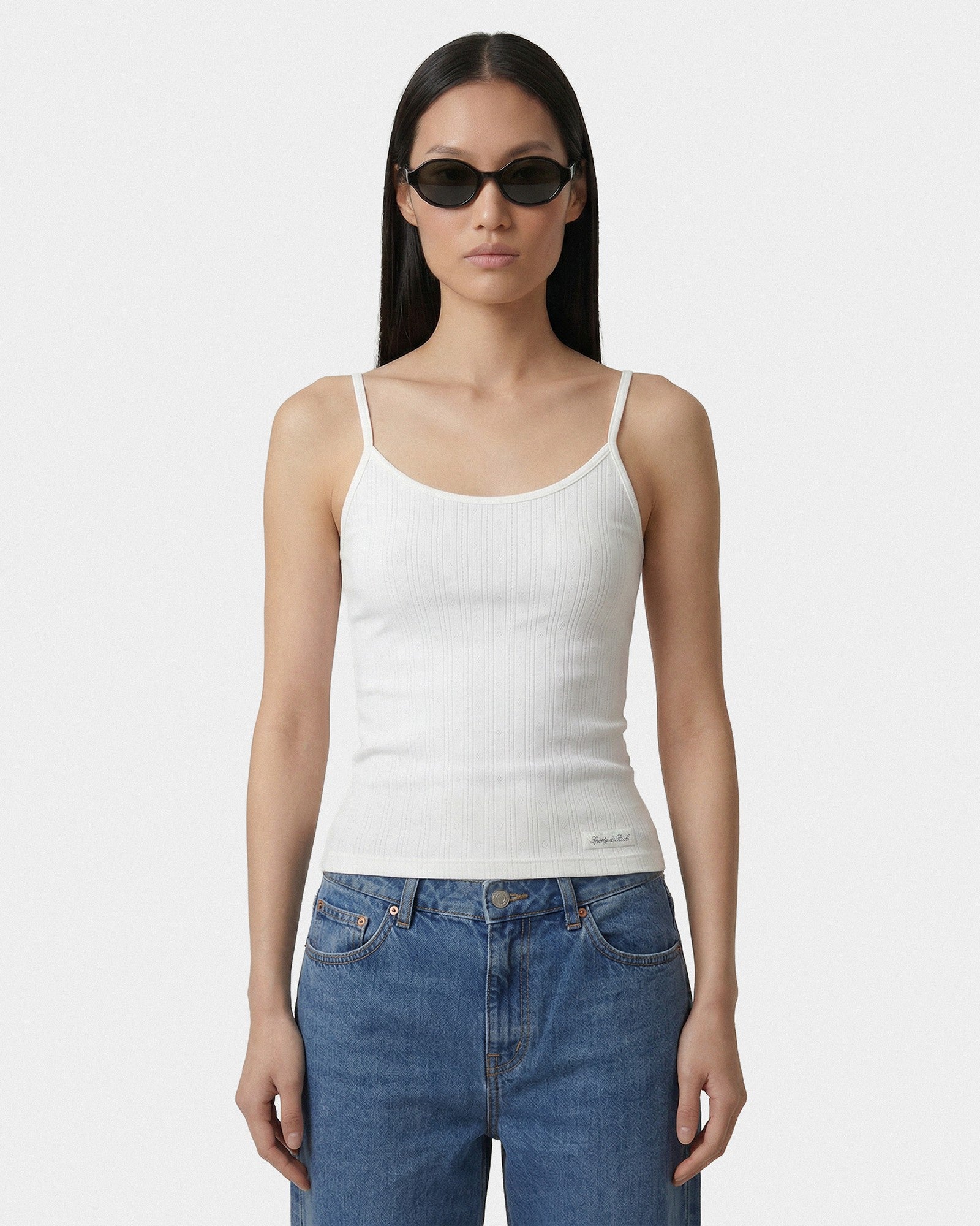 Signature Logo Pointelle Tank - White