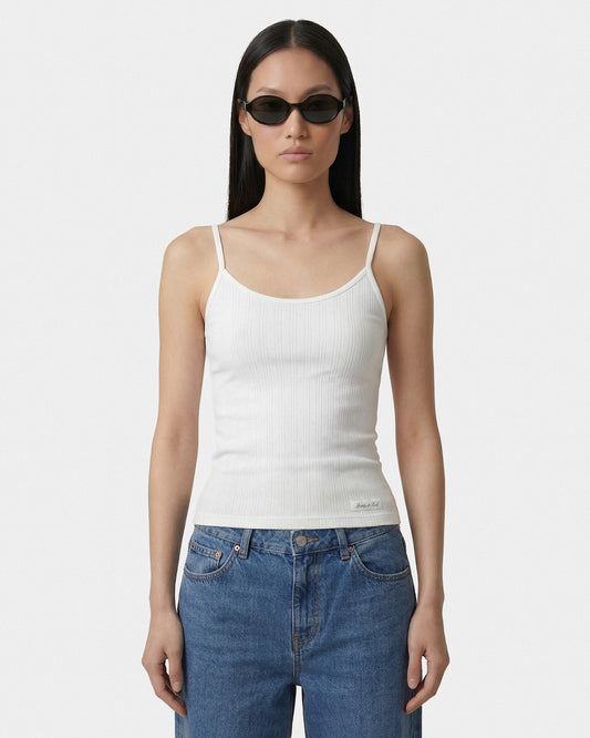Signature Logo Pointelle Tank - White