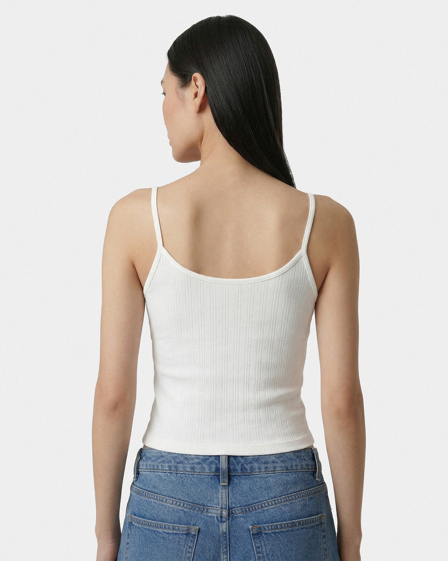 Signature Logo Pointelle Tank - White