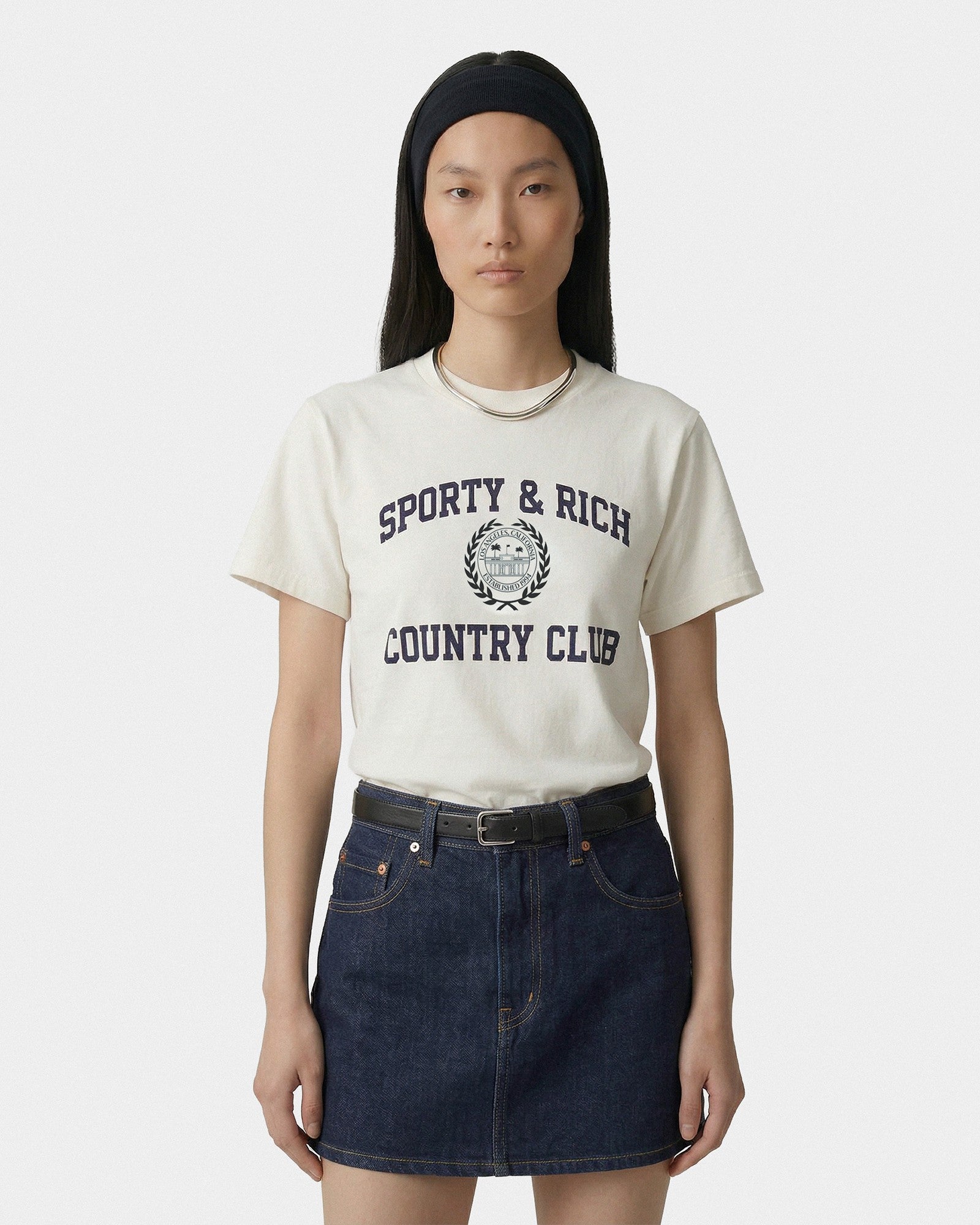 Varsity Crest Essential Tee - Ecru/Navy