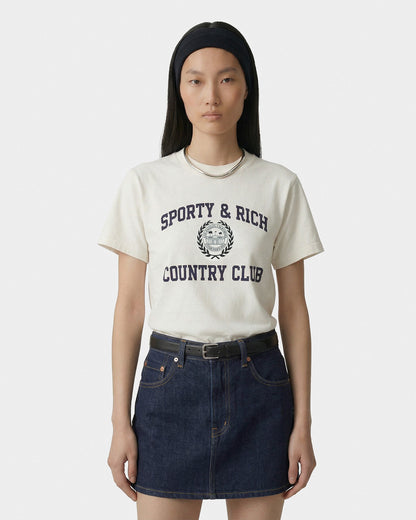 Varsity Crest Essential Tee - Ecru/Navy