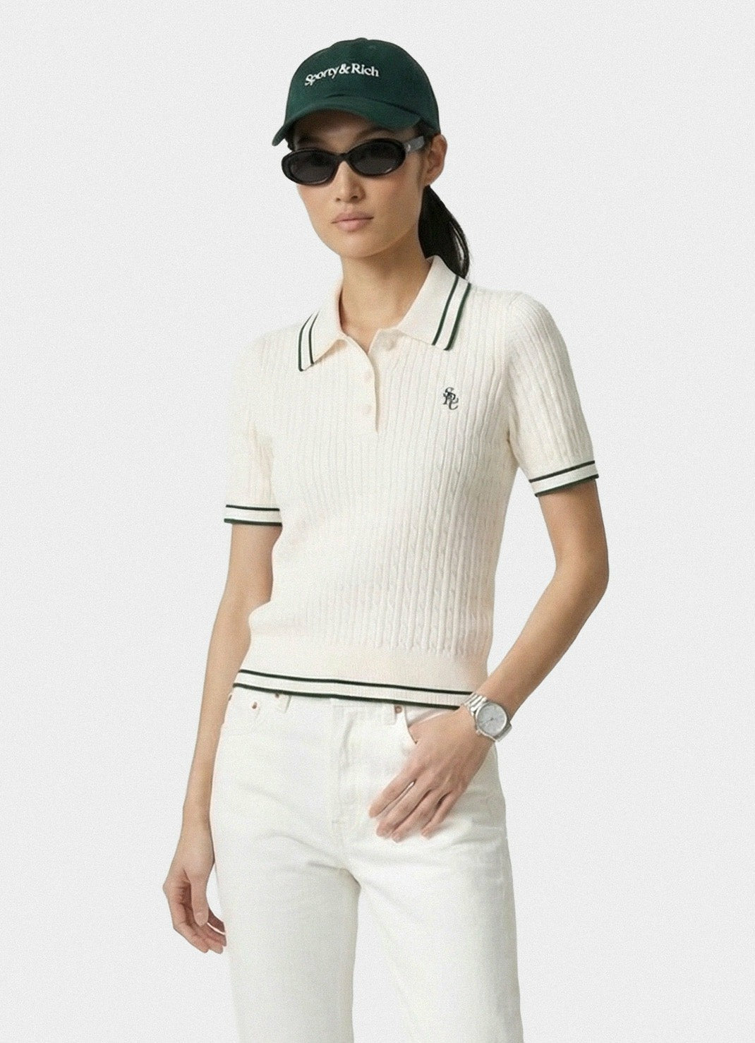 SRC Mini Cable Polo - Ecru/Forest