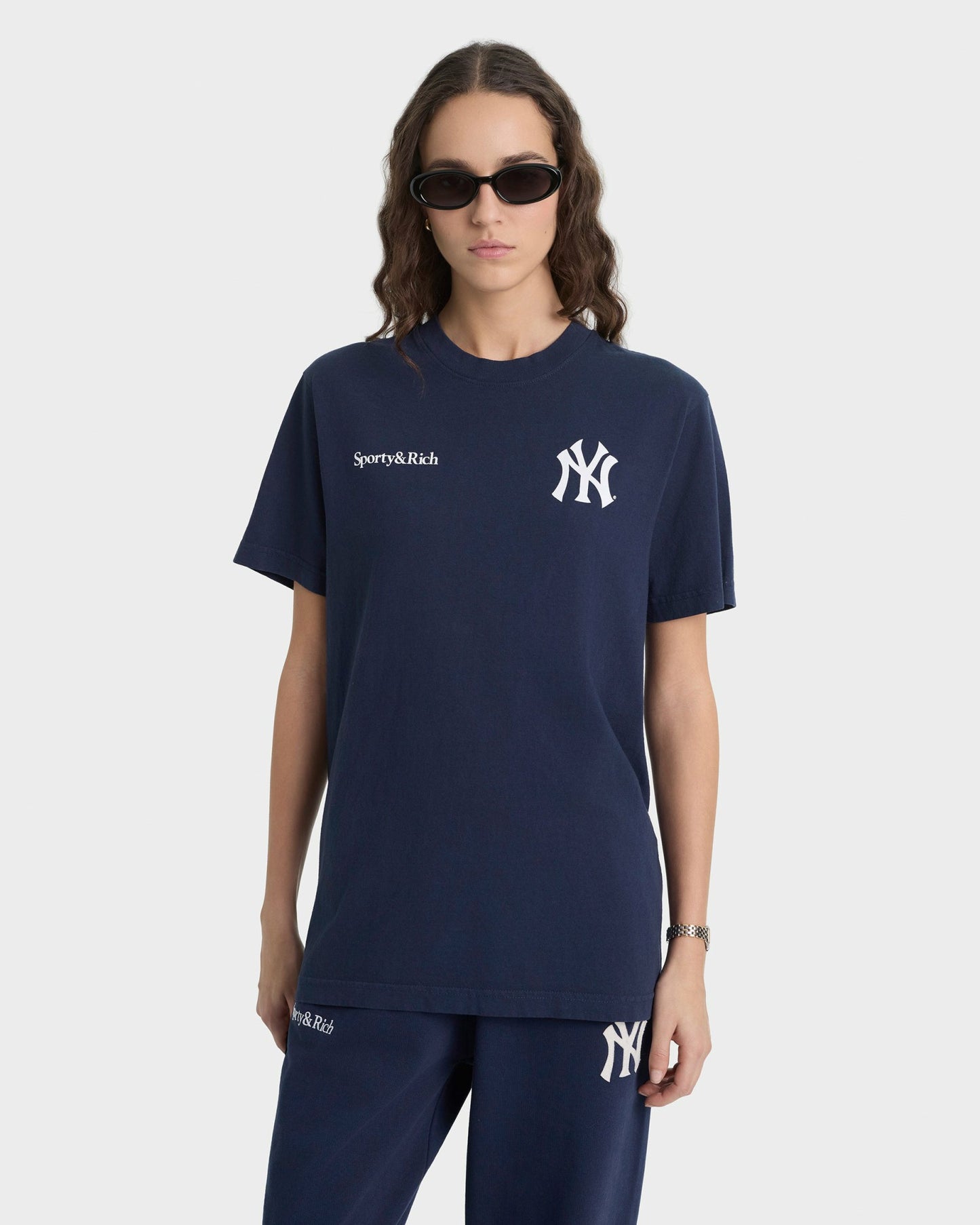 Yankees Curve T-Shirt - Navy/White