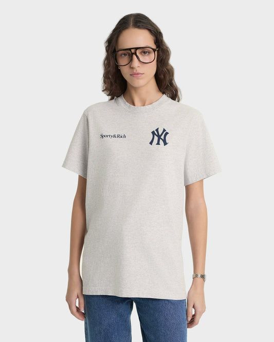 Yankees Curve T-Shirt - Heather Gray/Navy