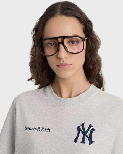 Yankees Curve T-Shirt - Heather Gray/Navy