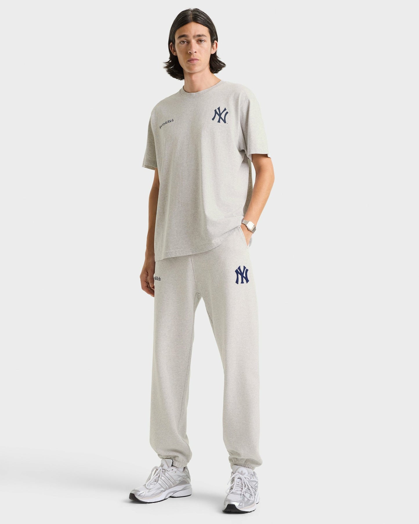 Yankees Curve T-Shirt - Heather Gray/Navy