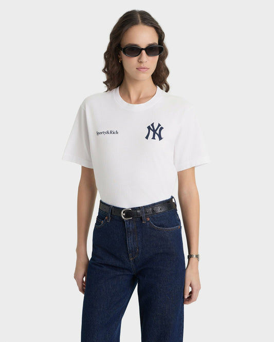 Yankees Curve T-Shirt - White/Navy