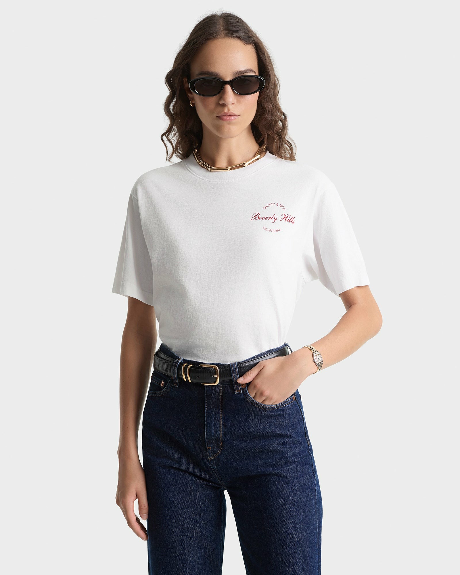 Beverly Script T-Shirt - White/Ruby