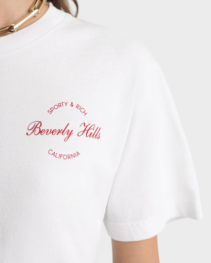 Beverly Script T-Shirt - White/Ruby