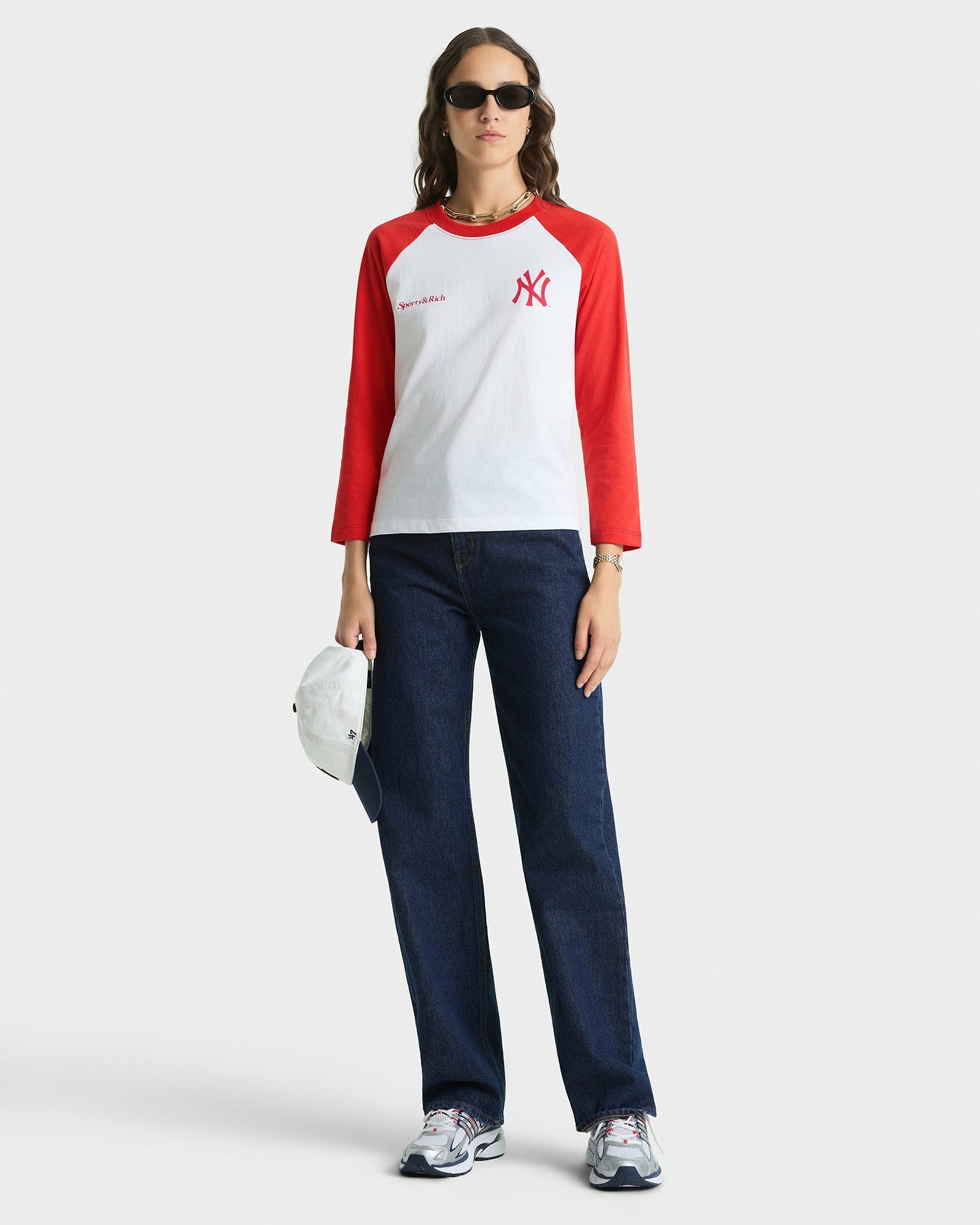 Yankees Serif Baseball Tee - White/Red