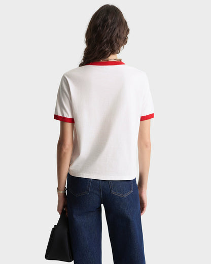 California Emblem Ringer Tee - White/Ruby