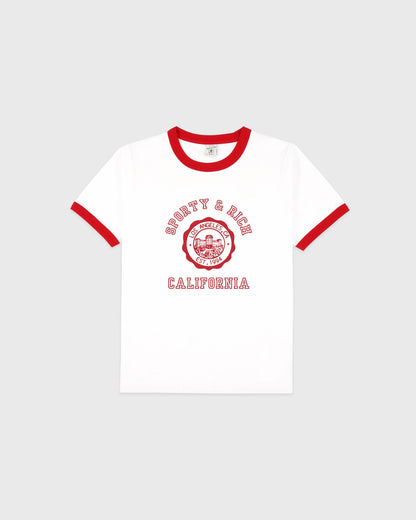 California Emblem Ringer Tee - White/Ruby