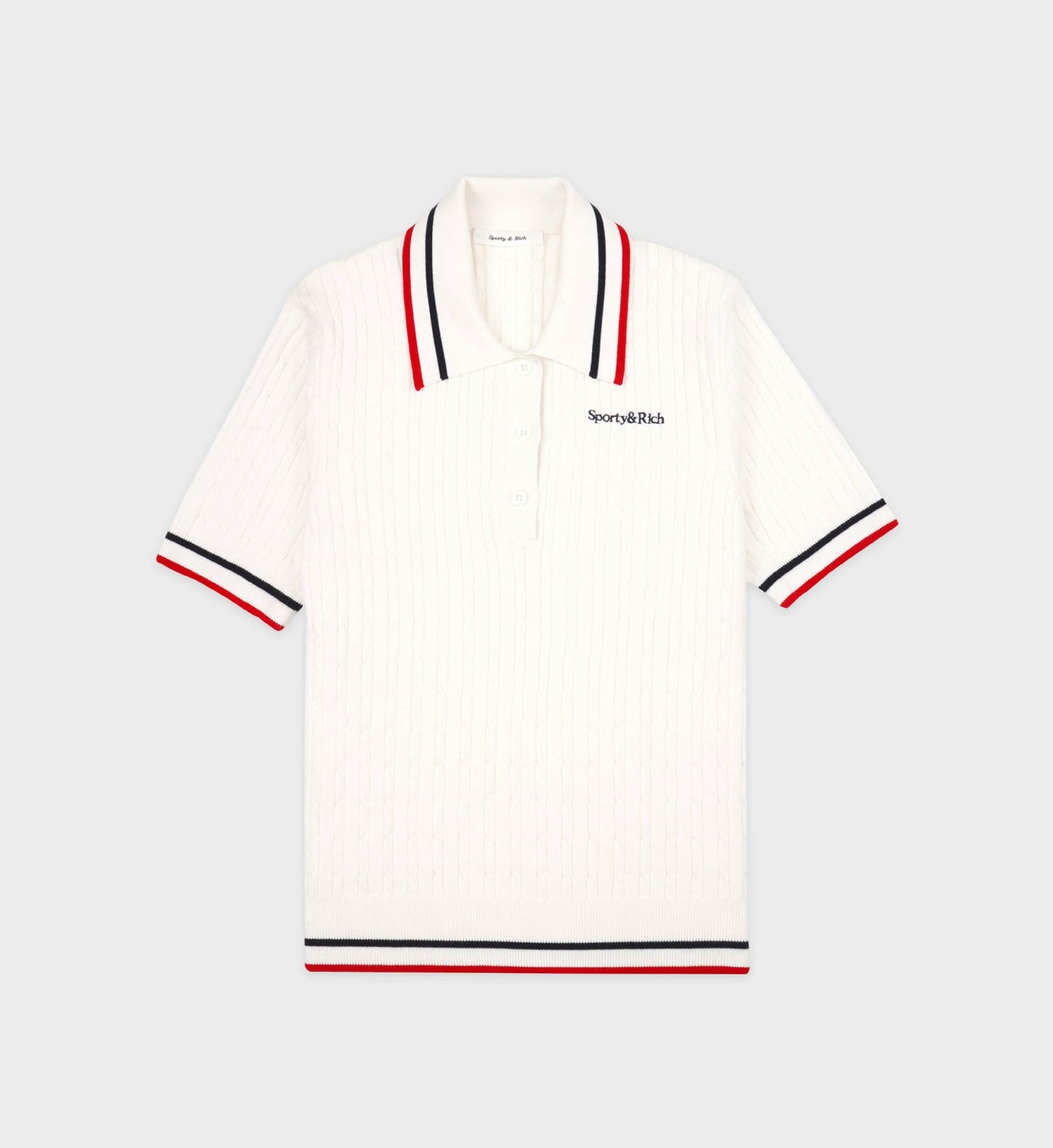 Serif Logo Mini Cable Polo - White/Navy/Ruby
