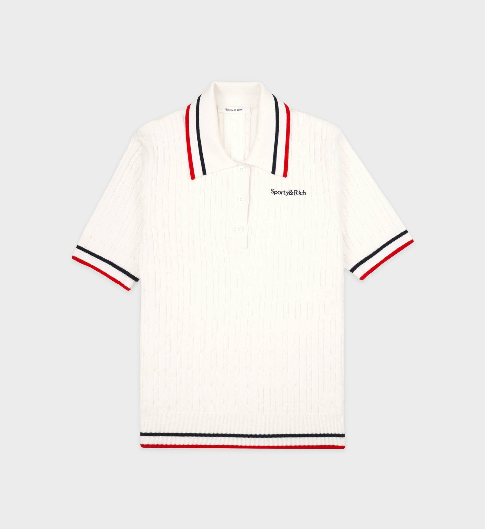 Serif Logo Mini Cable Polo - White/Navy/Ruby