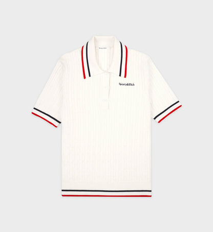 Serif Logo Mini Cable Polo - White/Navy/Ruby