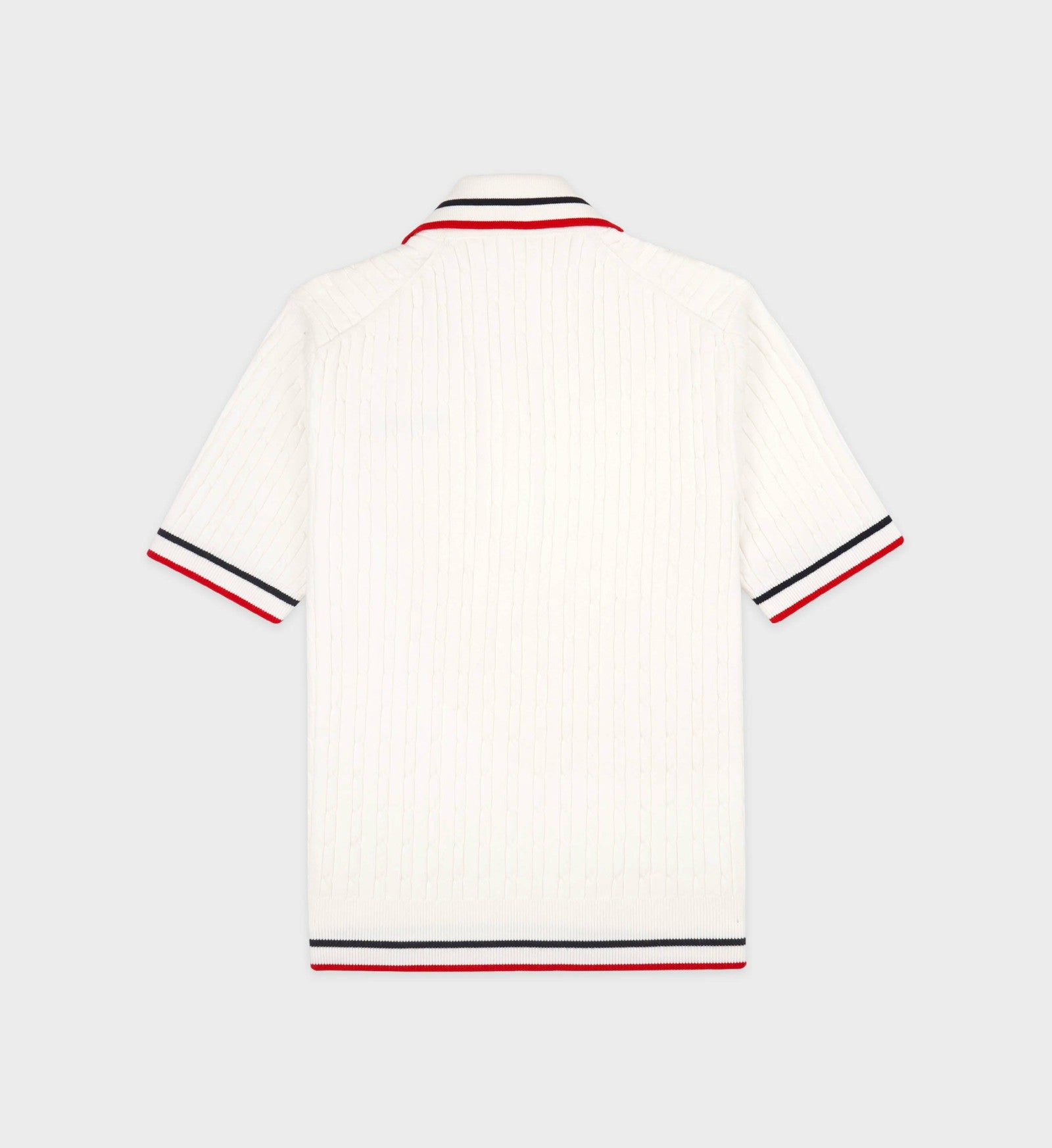 Serif Logo Mini Cable Polo - White/Navy/Ruby