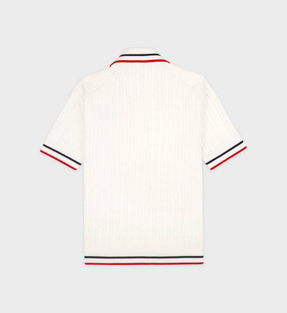 Serif Logo Mini Cable Polo - White/Navy/Ruby