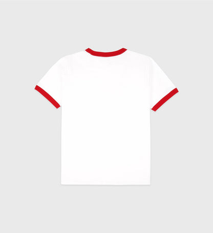 Beverly Hills Crest Soft Ringer Tee - White/Ruby