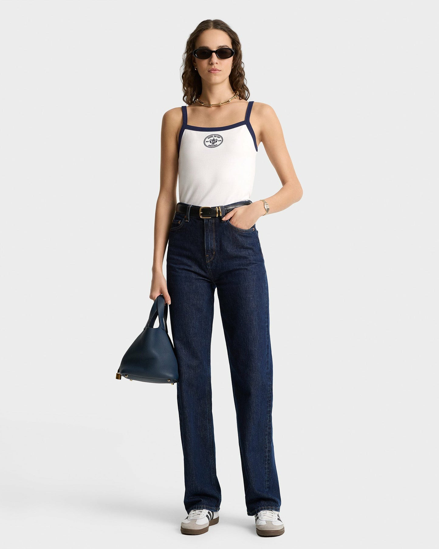 Eden Crest Embroidered Pique Tank - White/Navy