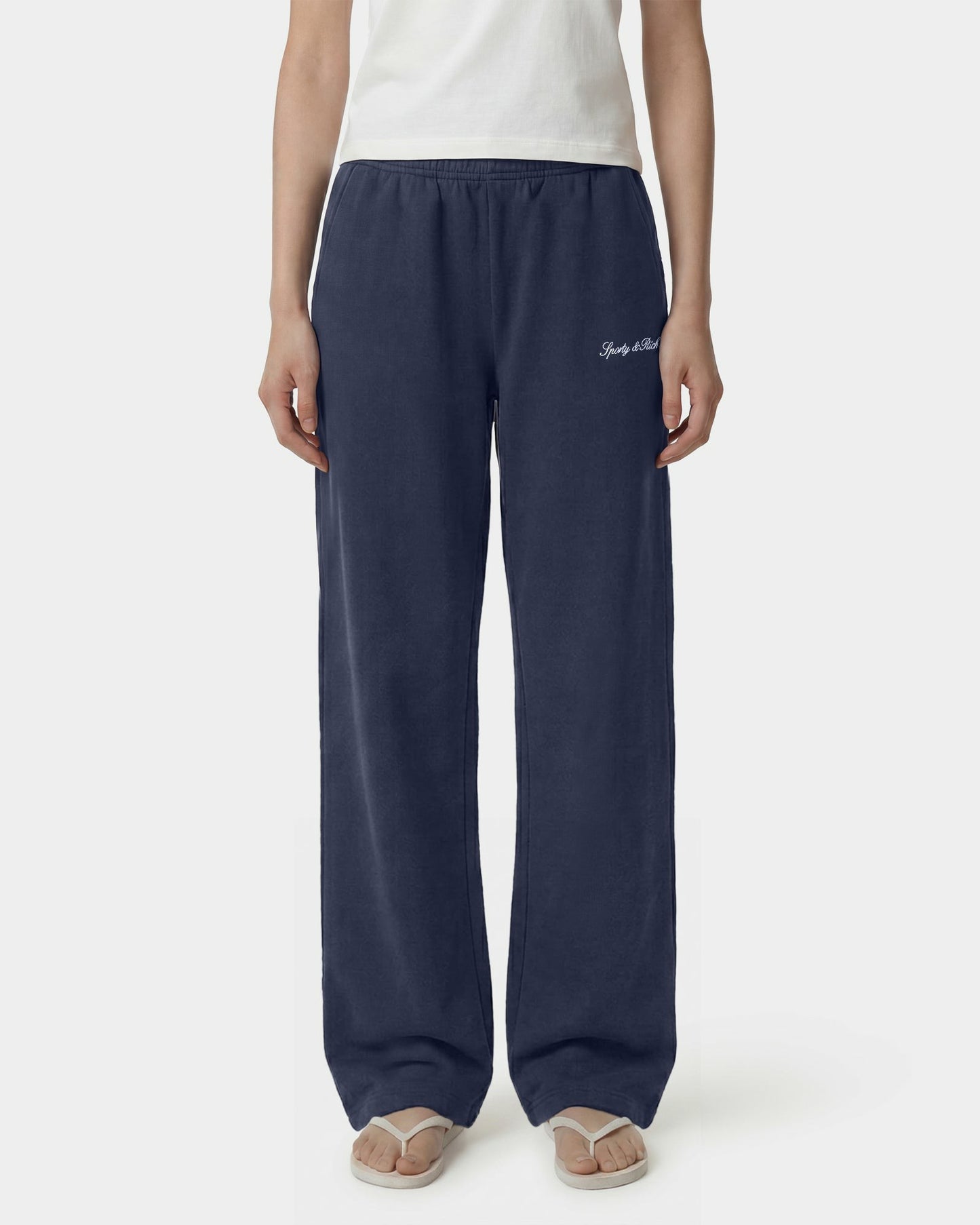 Signature Logo Embroidered Wide Sweatpant - Light Navy/White