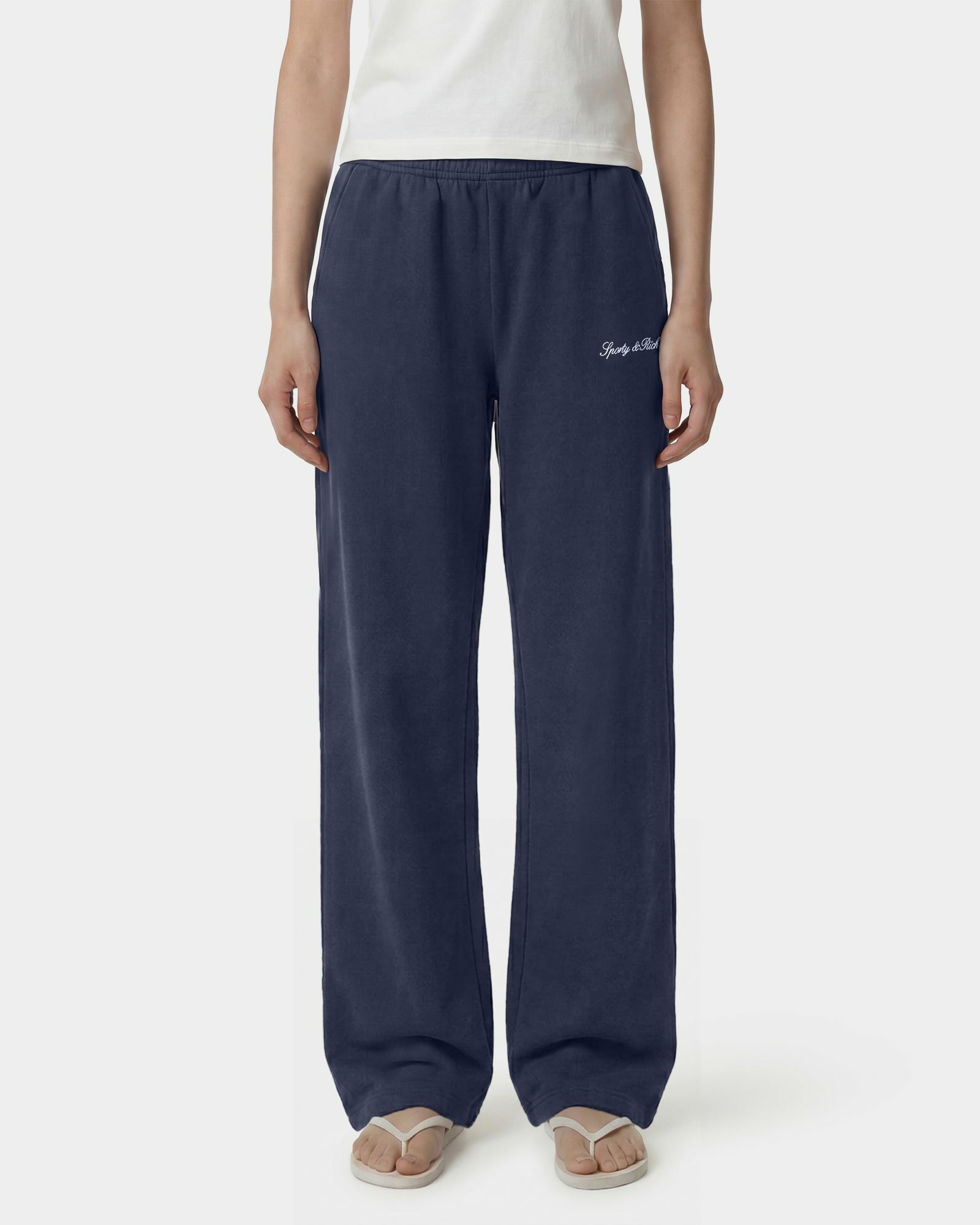 Signature Logo Embroidered Wide Sweatpant - Light Navy/White