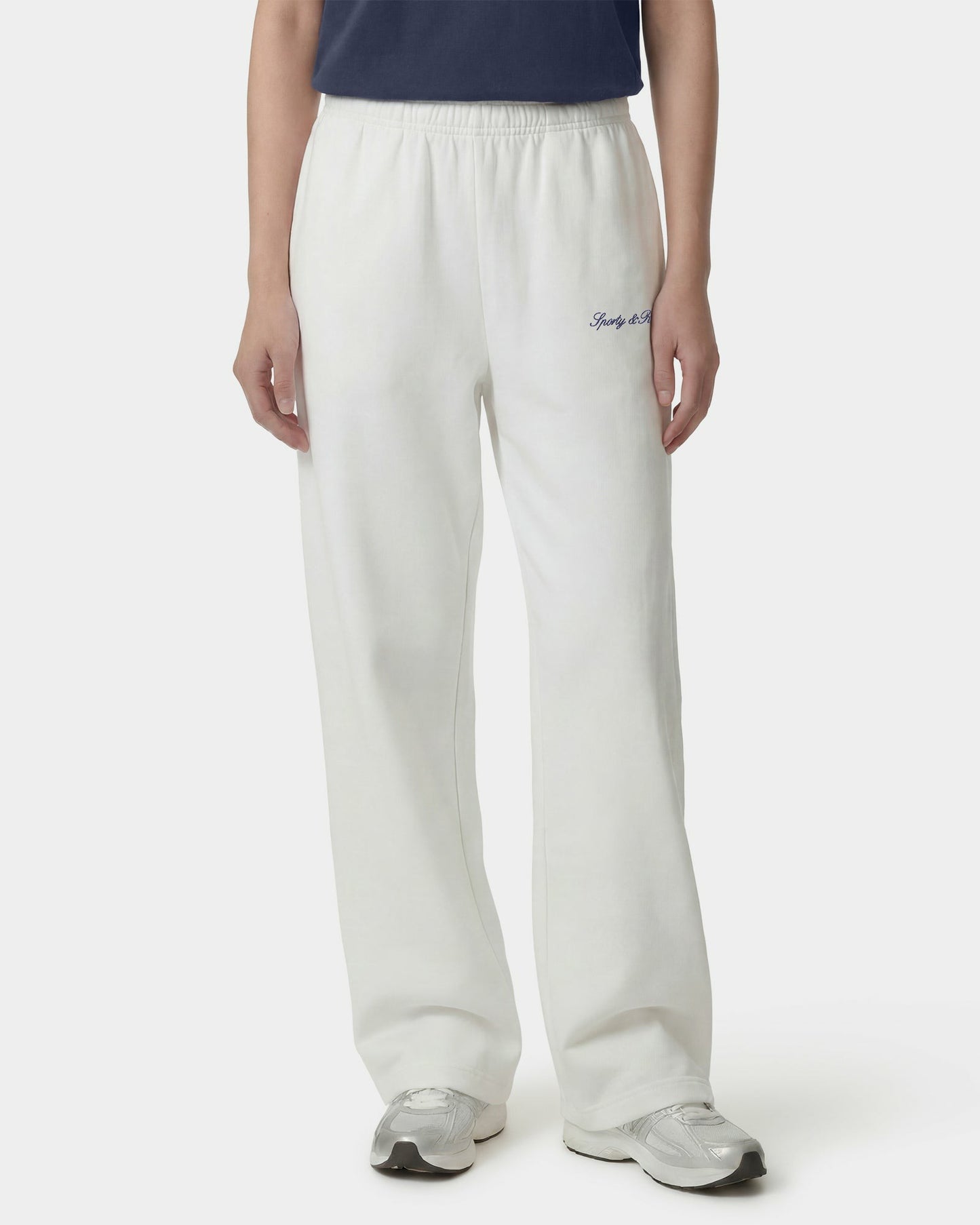 Signature Logo Embroidered Wide Sweatpant - White/Light Navy