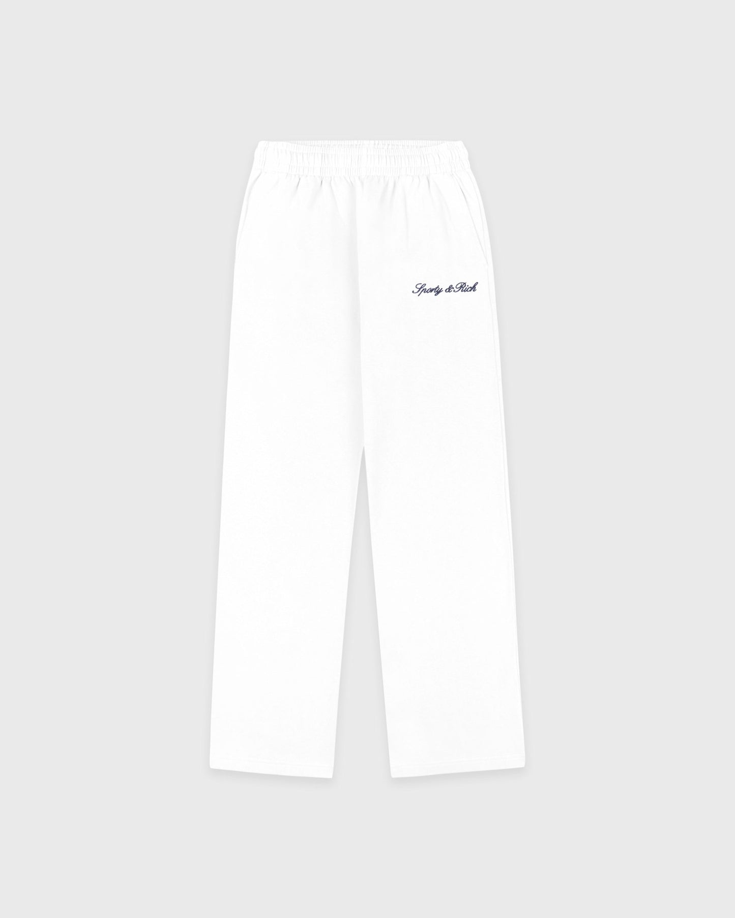 Signature Logo Embroidered Wide Sweatpant - White/Light Navy